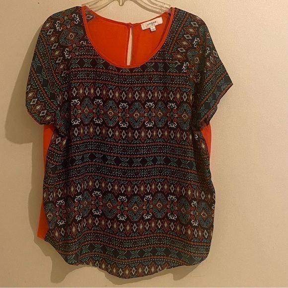 UMGEE Cover Up Women’s Orange Back Sheer Buttons Top Size L Cap Sleeves - Picture 1 of 9